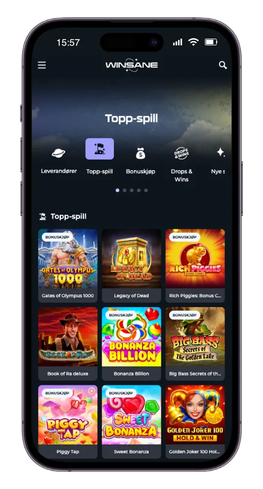 Winsane mobilcasino skjermbilde